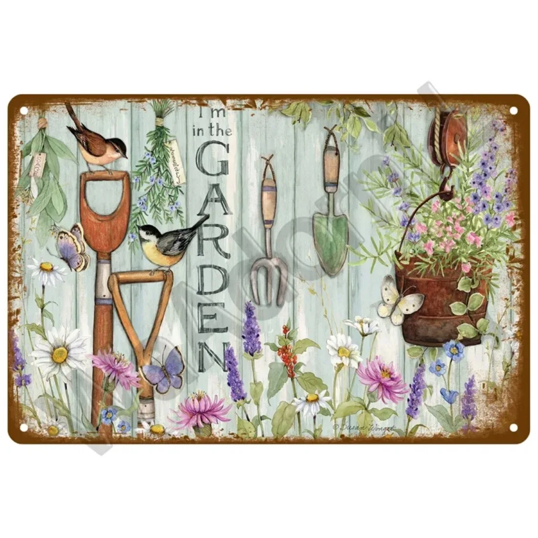 8x12 bunt bedrucktes Metallschild mit bunten Blumen – Vintage-Willkommensschild für den Garten, Wanddekoration
