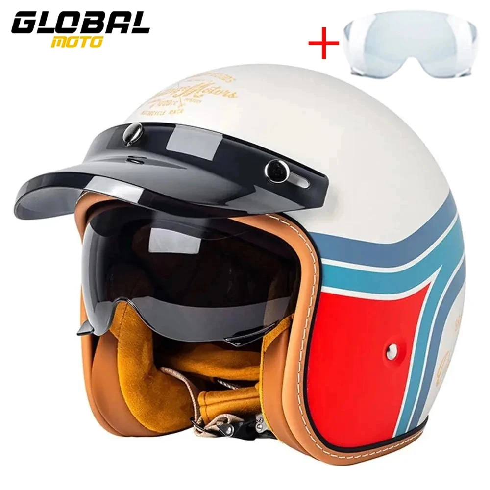 Helmet Motorcycle 3/4 Open Face Helmet Men Women Retro Helmet DOT Certification Motorbike Helmet Half Face Four Seasons