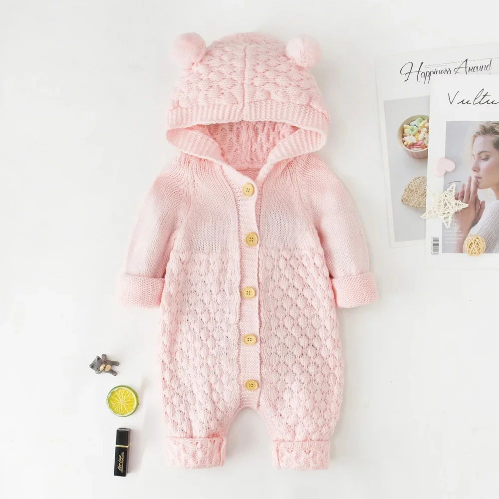 Hoodie Autumn Infant Baby Knit Rompers For Baby Boys Jumpsuit Winter Kids Overalls Baby Girl Clothes For Newborn Costumes 0-2 Y