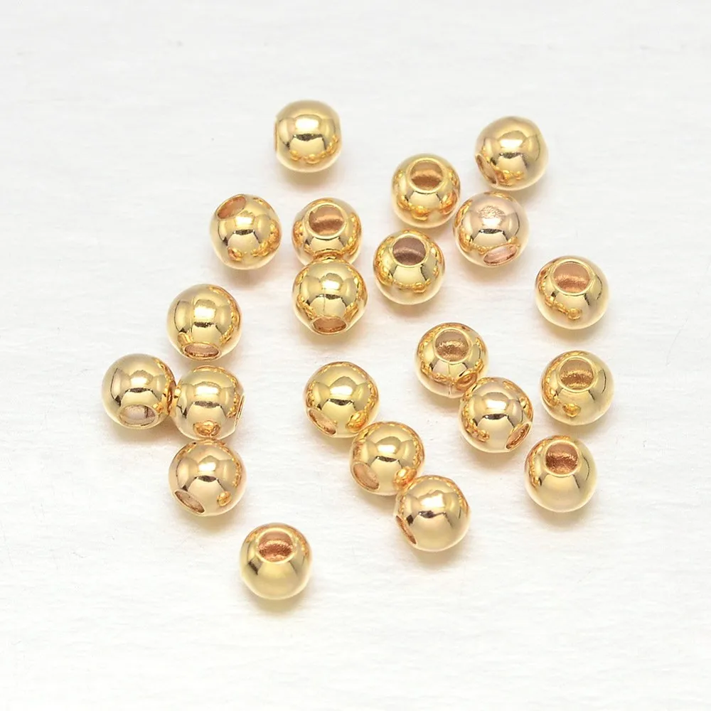 Perles d'espacement rondes en laiton véritable plaqué or 18 carats, accessoires de bricolage, bijoux de bracelet exécutif, collier ouvertement, 50g, 2mm, 2.5mm, 3mm, 4mm