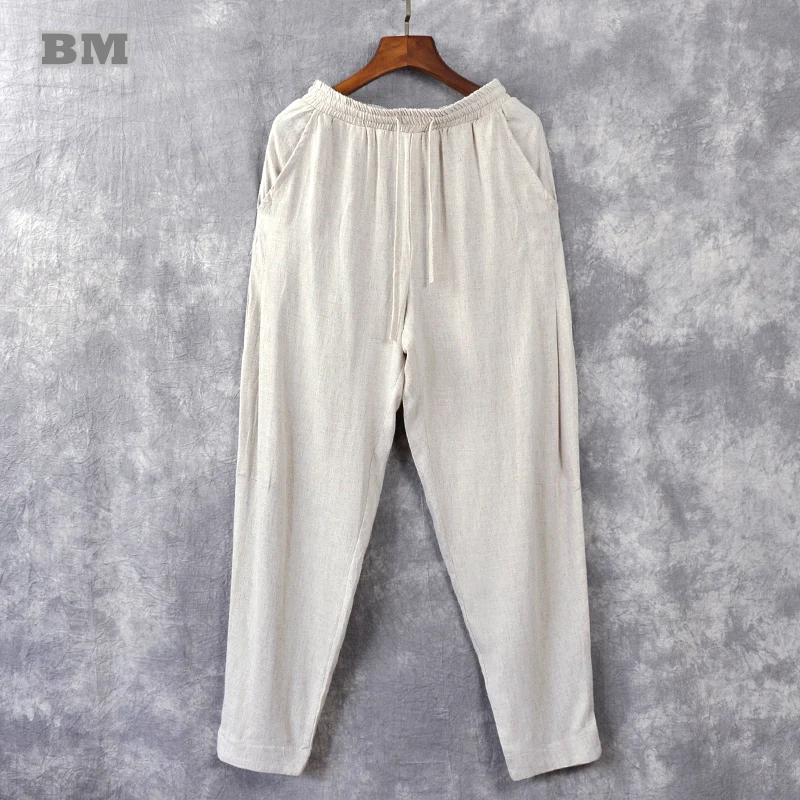 

Chinese Traditional Dress Plus Size Cotton Linen Casual Pants Men Clothing 2022 Summer Thin Loose Harem Pants Black Trousers