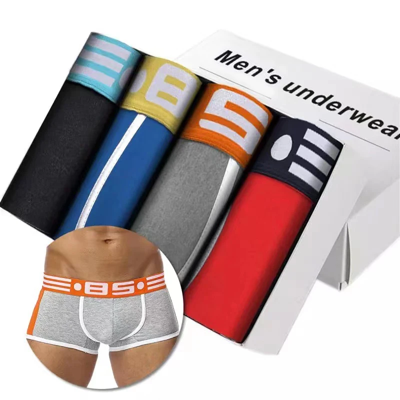 4Pcs/Lot Men Boxers Shorts Cotton Mens Underwear Cueca Sexy Boxer Male Underpants Sports Breathable Men\'s Panties Set