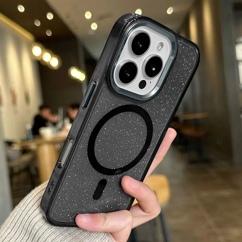 Luxury Bling Glitter For Magsafe Wireless Charge Magnetic Case for iPhone 16e 15 14 Plus 13 12 11 Pro Max XR Clear Acrylic Cover