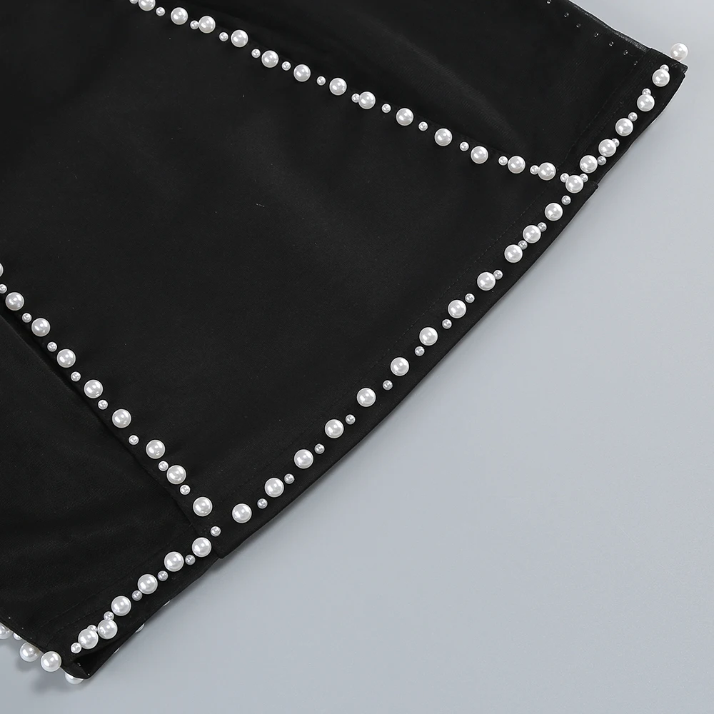 Robe courte moulante noire avec détail de perles et panneaux transparents, bretelles Spaghetti pour femmes, tenue de soirée haut de gamme pour fête, Cocktail, événement
