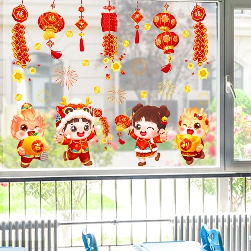 Adesivo da parete rimovibile in PVC con decalcomania da parete festiva capodanno cinese 2024 per decorazioni per le vacanze sul mercato delle scuole ufficio