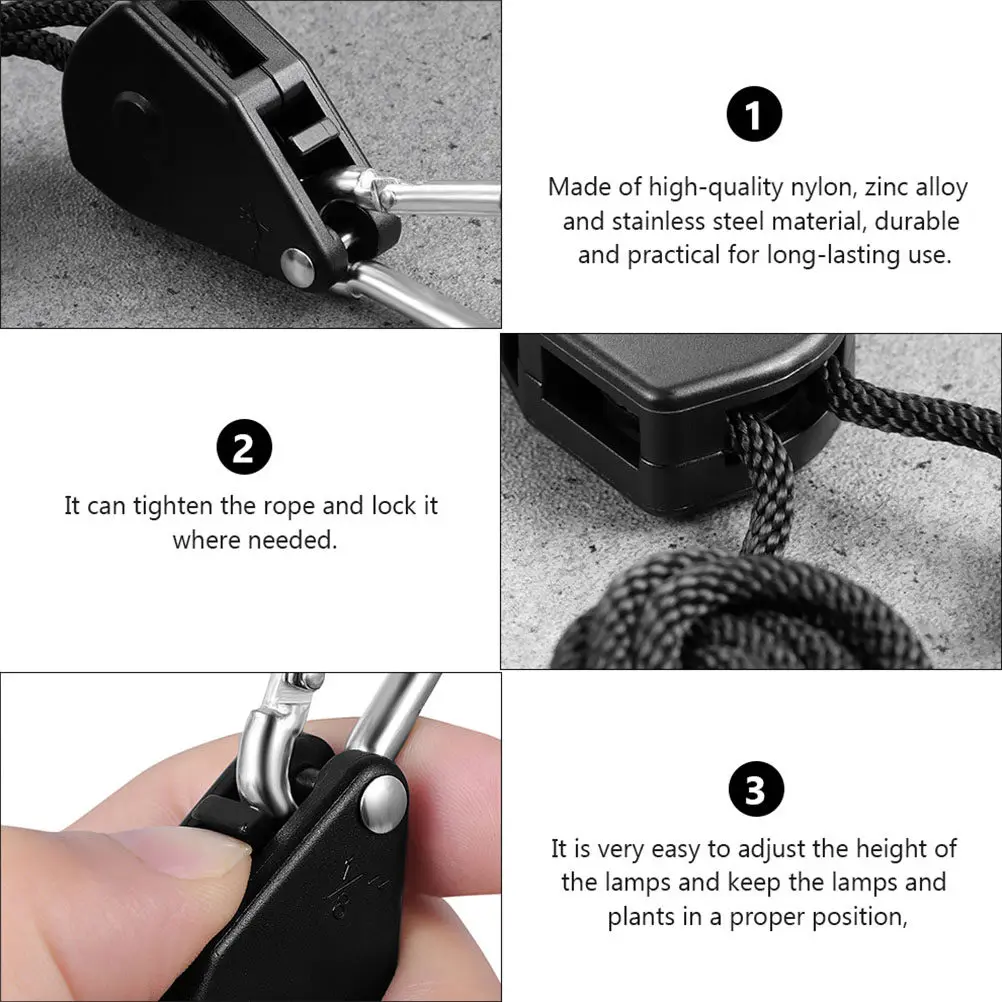 4Pcs Adjustable Grow Light Rope Hangers – Heavy-Duty Clips for Plants, Fans, Ventilation, Reflectors & Carbon Filters