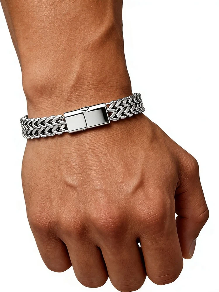 Edelstahl Geflochtenes Doppelreihiges Vorder- und Rückseiten-Fischschuppen-Legierungs-Magnetverschluss-Armband mit Kiel-Schmuck
