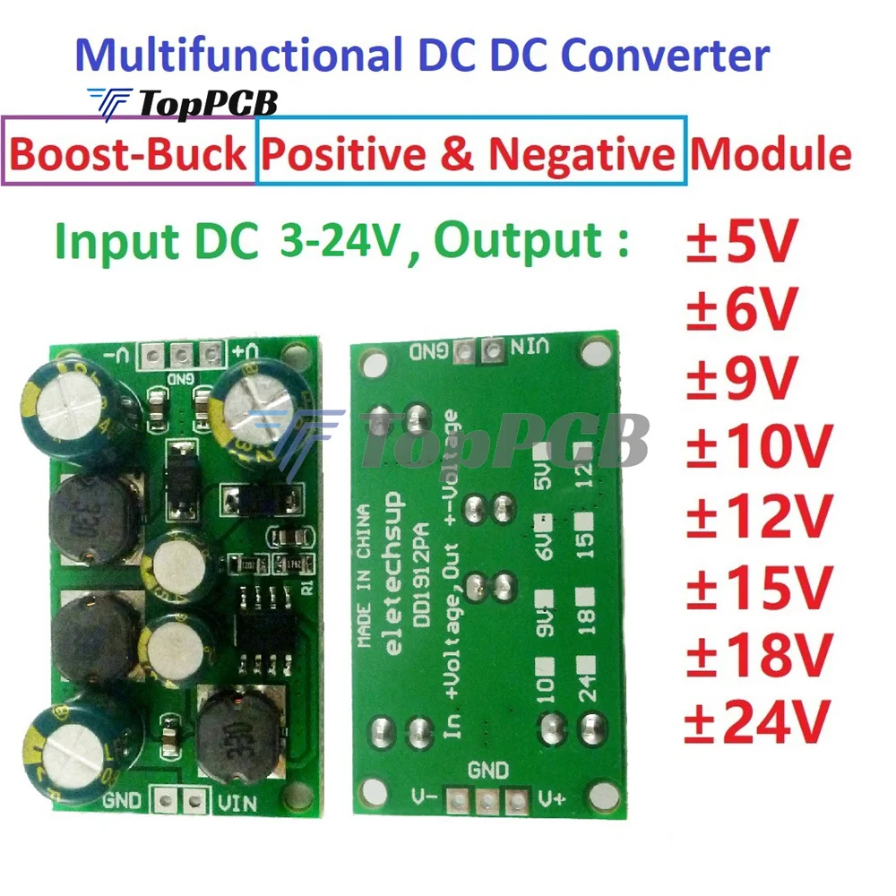 18W DC-DC Step Up Down Buck Boost Converter 3-24V to ±5V 6V 9V 12V 15V 18V 24V Voltage Regulator Power Supply LED Driver Adapter