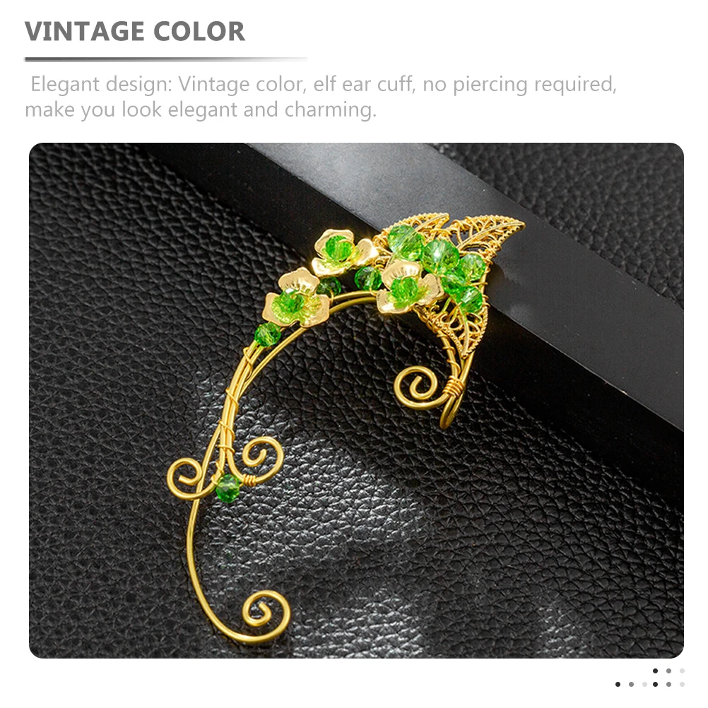 

Retro Green Handmade Elf Ear Cuff Earrings Vintage Color Non Piercing Lightweight Jewelry for Women Daily Party Wedding