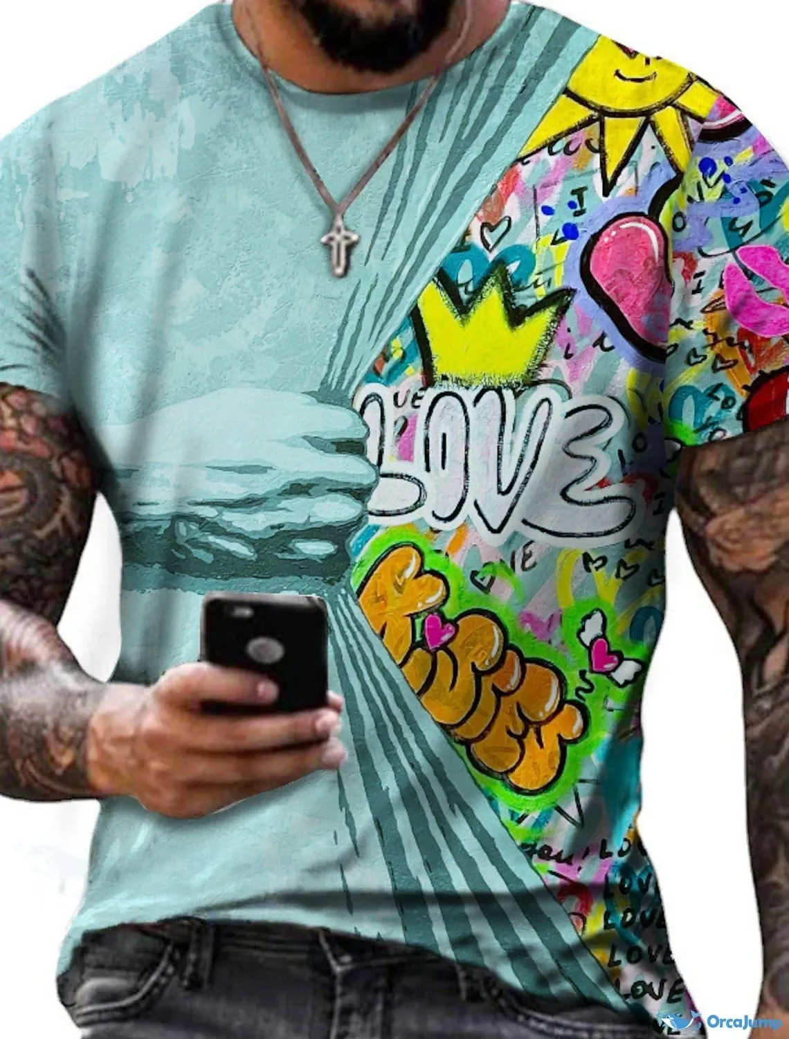 

Summer men's T-shirt loose top casual round neck short sleeve fashion 3d printing abstract print sports casual fashion T-shirt