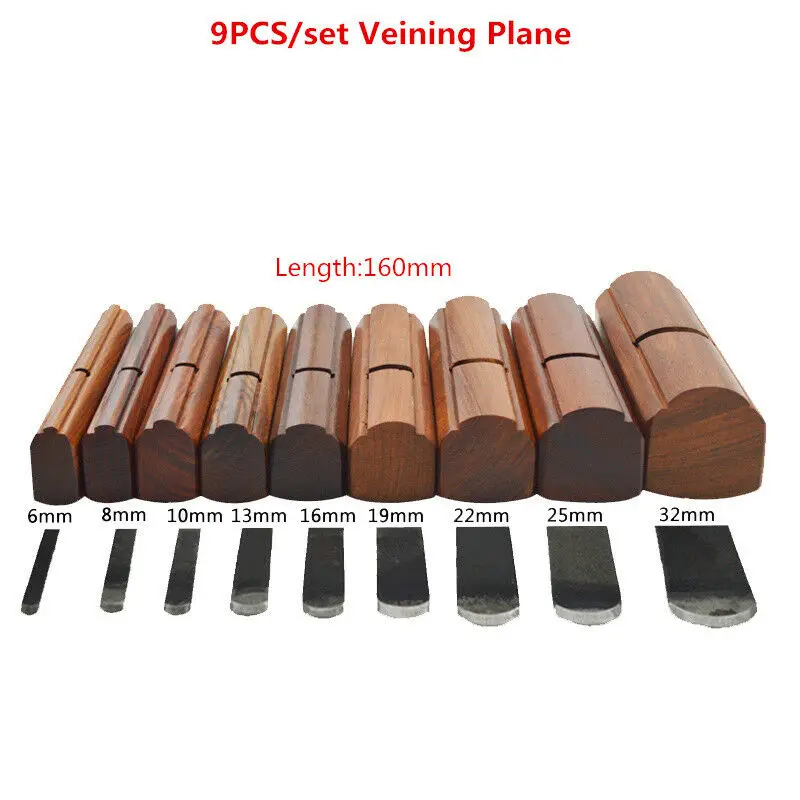 9pcs Wood Plane Kits Rosewood Hollow Convex Planer Different Size Round Bull-nose concave Radius