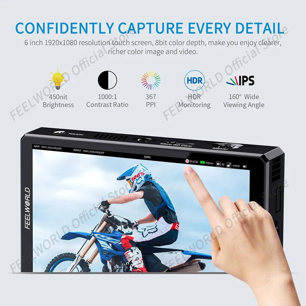 FEELWORLD CUT6 6-inch Touch Screen Monitor Recorder HDR FHD IPS 4K HDMI 3D LUT with Waveform  Recording for Gimbal Rig Youtube