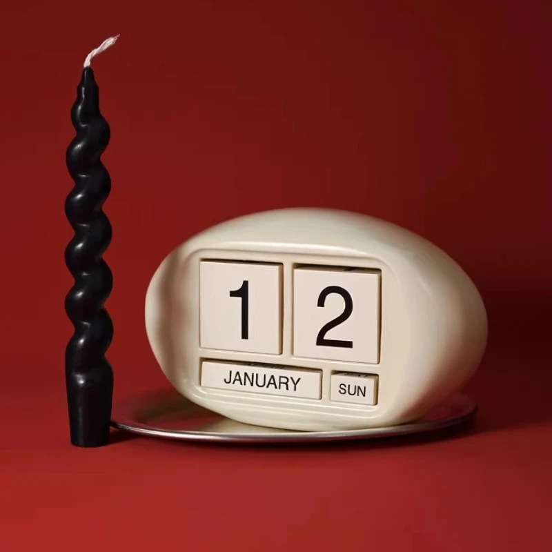 Mid-Century Modern Space Age Perpetual Calendar | Retro Sci-Fi Desk Sculpture for Home Living Room & Minimalist Office Decor - view 2