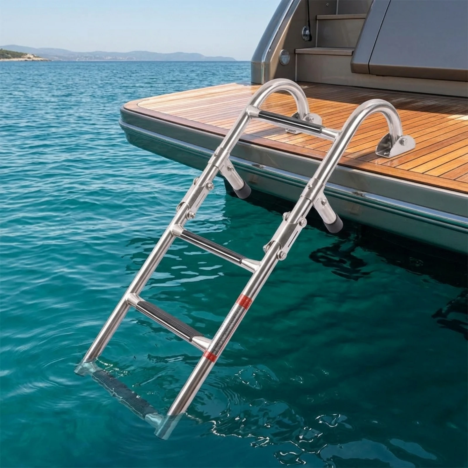 Folding Boat Ladder Corrosion-Resistant Boarding Ladder Compact Long-Lasting for Yacht Owners, Boats, Yachts