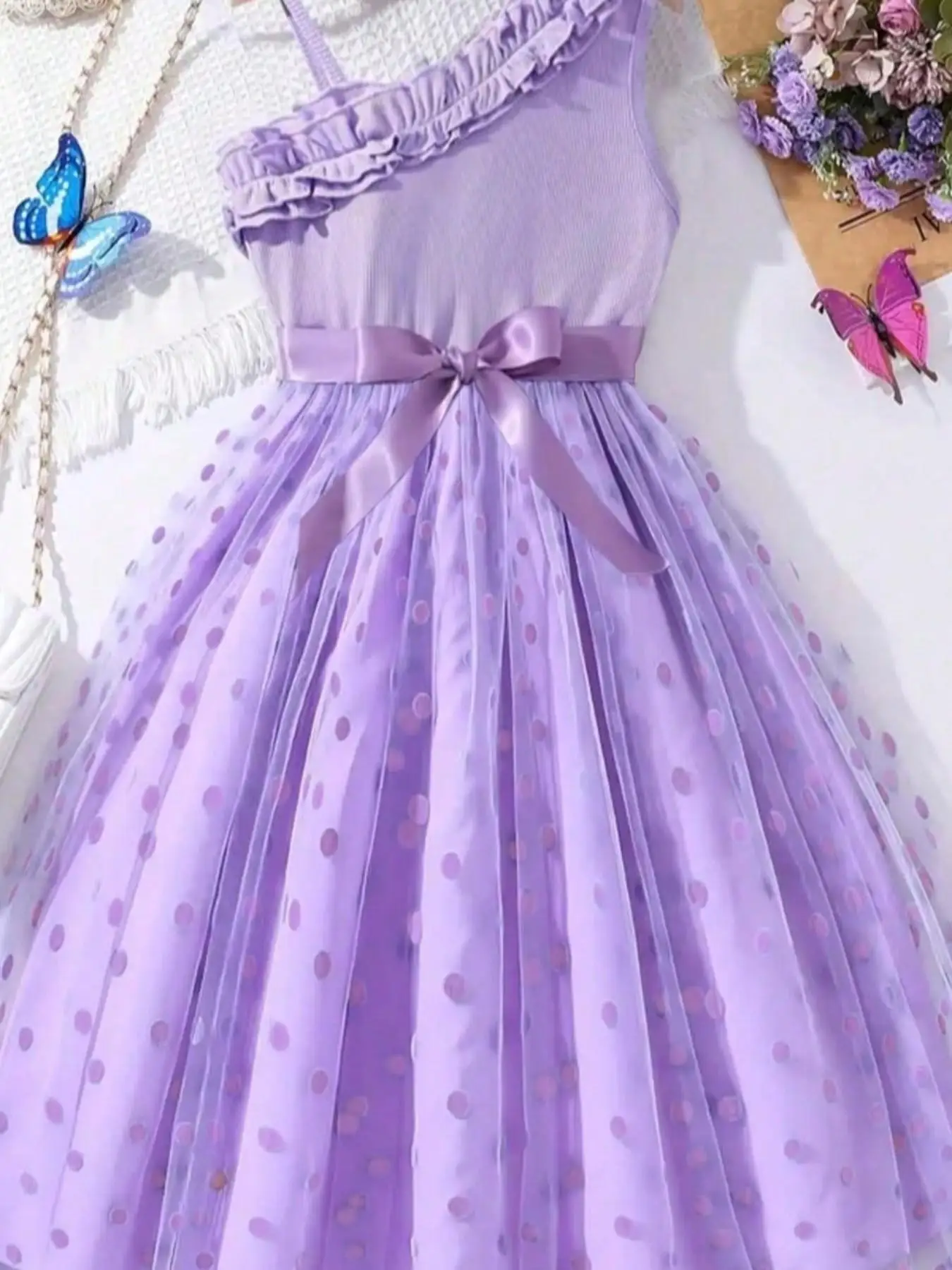 Sommer Mädchen Rüschen-Dekoration Cami Tutu Kleid Prinzessin Mesh Kinderkleid Freizeit Süßer Stil – Detail 13
