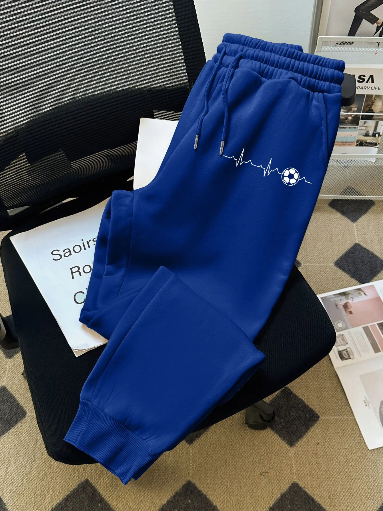 Clean‑sport‑hiphop pulse‑beat soccer themed graphic comfy dual‑leg sweatpants men hip hop sports jogger trousers