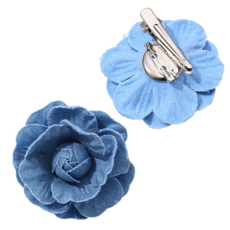 Retro Camellia Flower Brooch Floral Badge Denims Fabric Corsage Jewelry