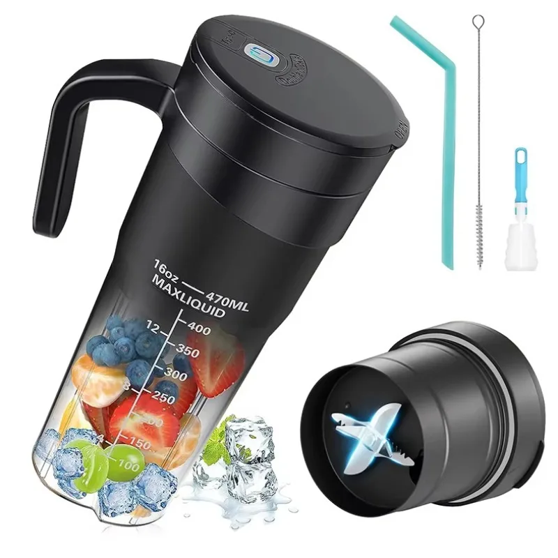 

Top Quality Portable Blender Cup Bottle USB Rechargeable 470ml 6 Blades Fruit Mixer Mini Hand Juicer Blender Smoothie With Straw
