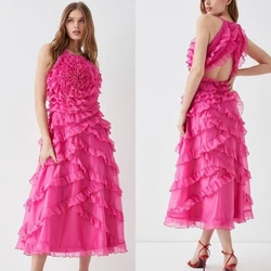 Jiayigong Simple Spaghetti A-line Evening es Layered Draped Flower Net Tulle Custom Arabia Saudyjska