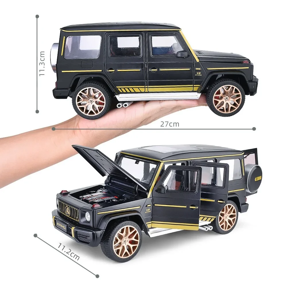 Large 1:18 AMG G63 Model Car Toy Diecast Alloy Night Edition 6 Doors Opened Sound Light Pull Back Vehicle Christmas Gift for Kid