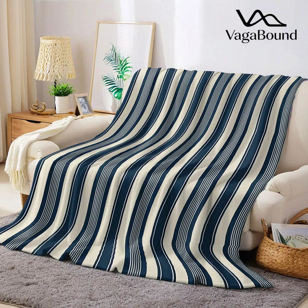 navy beige vertical stripe Flannel Blanket Warm Soft Halloween Christmas Decorative Couch Warm Cozy All-Season Gift