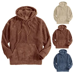 2024 Leisure Pullover Hooded Sweater Autumn Winter Men’s Pullover Corduroy Long Sleeve Pocket Pullover Vintage Street Wear