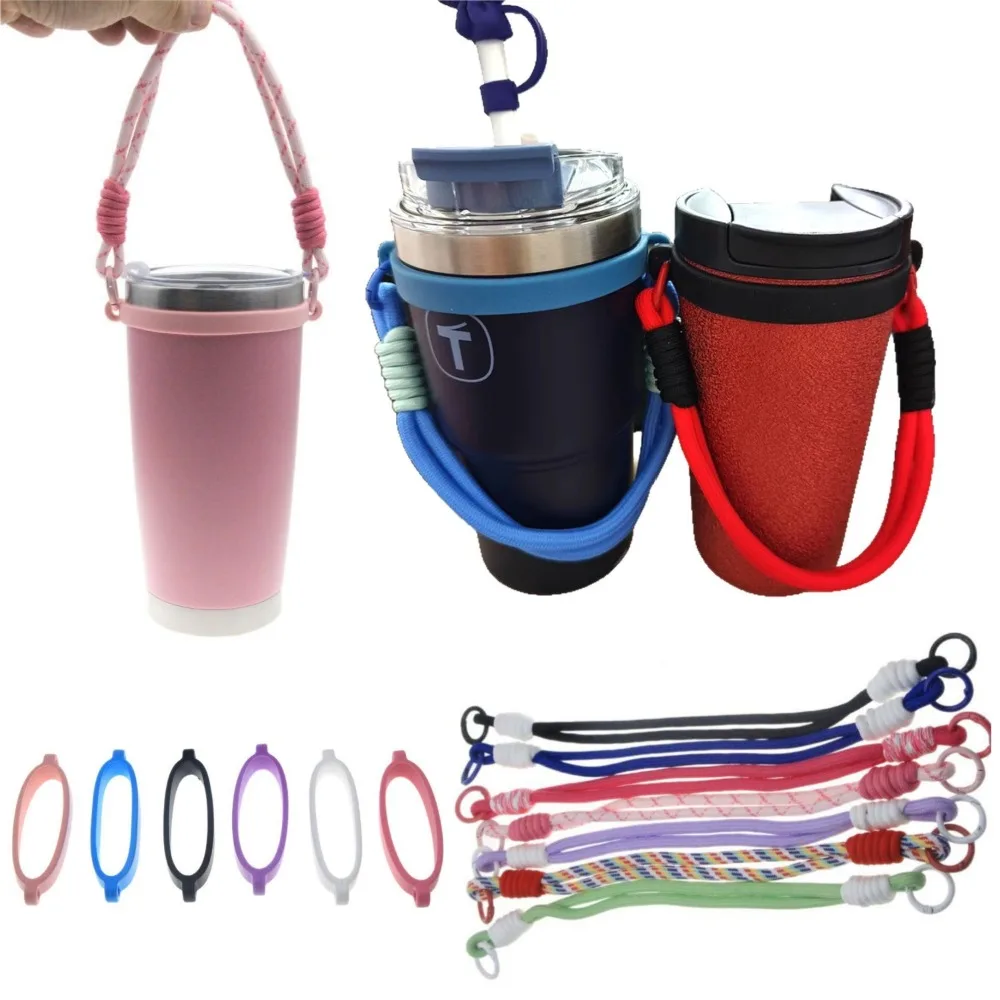 Silicone Water Bottle Strap Handle Holder Universal Anti Slip and Anti Fall Carrier Sling for 8 40oz Cups Bottles Accessories