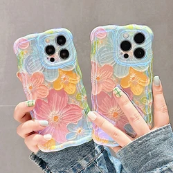 Flowers Phone Case For iphone 15 14 13 12 11 Pro Max Blue Light Wavy border Soft Silicone Protect Camera Lens Shockproof Cover