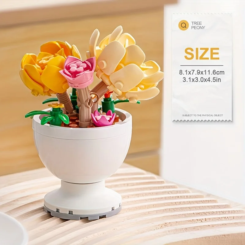 2024 Desktop Flowers Blocks Lotus Flower Pot Tree Peony Daisy Botanical Collection Creative Build and Display Set for Adults