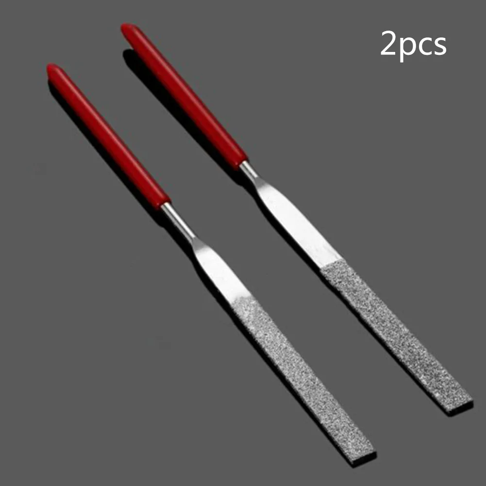 Diamond Needle File Non-slip Handle DIY Red Plastic Handle Metal Stone Grinding Flat Diamond Jewelry Polishing Tool Needle