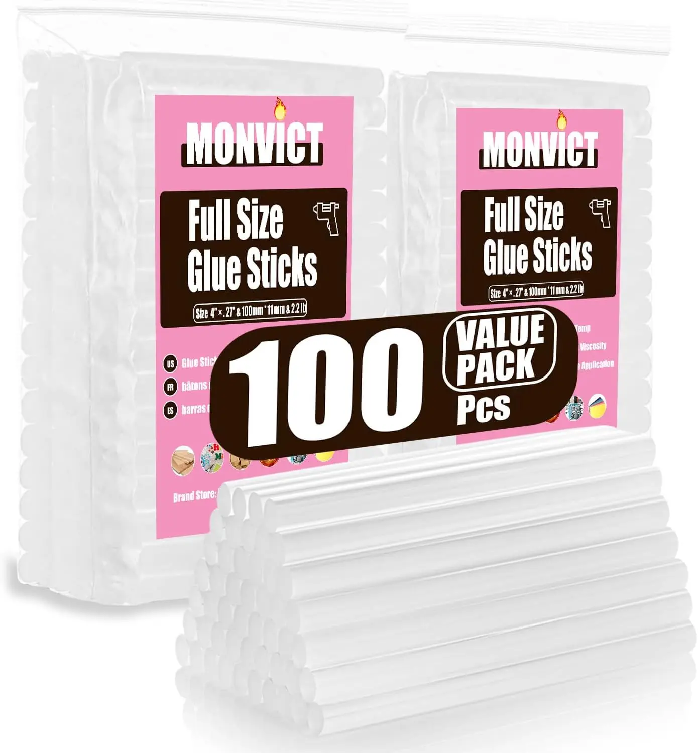 

Hot Glue Sticks for Large Glue Guns, 100 Pack 4" Long 0.43" Diameter Clear Melt Glue for DIY Crafts, Wood, Plastic, Metal