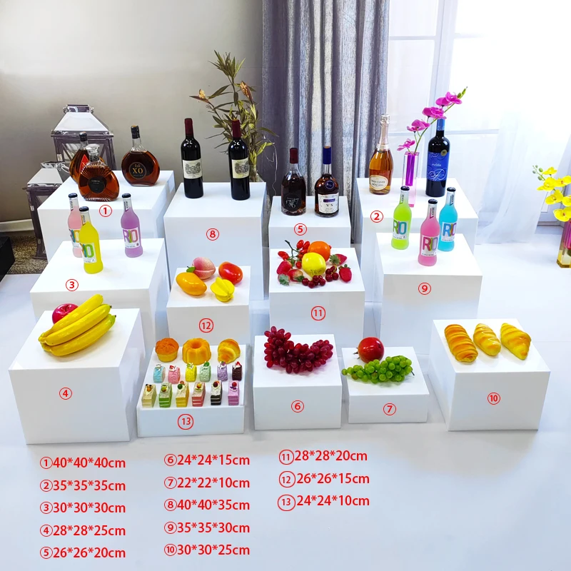 13pcs Pack Catering Acrylic Display Cube Box Tabletop White Acrylic Buffet Dessert Risers for Food Display
