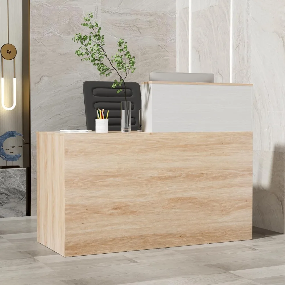 

Modern Reception Desk with Storage Drawers, 55.1" Office Counter with Power Outlets, Contrast Color Secretary Table, Front Desks