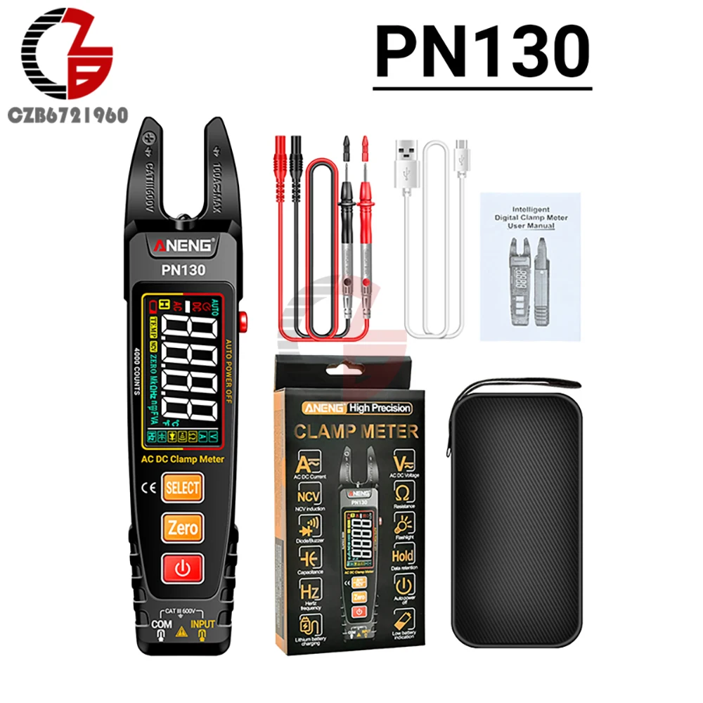 PN130 U-shaped Clamp Meter Intelligent Digital Multimeter USB Type-C Lithium Battery Pliers Tester AC/DC Voltage Current Meter