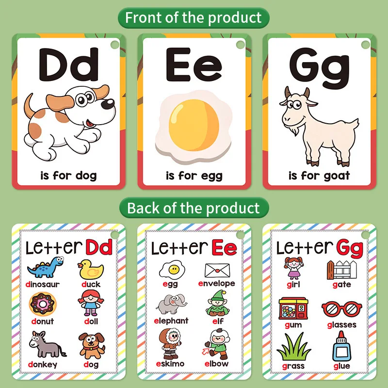 26 Letters English Alphabet Cards 156 Words with Pictures Children's Flashcards Colorful Design A-Z Cards Words Cards Kids Gifts