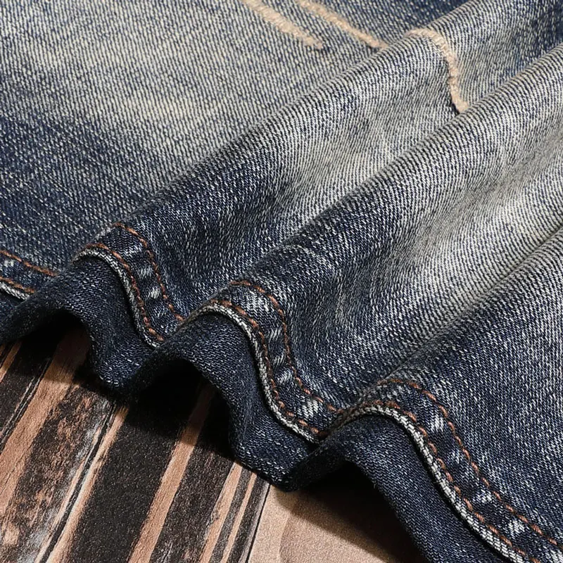 Fashion Designer Men Jeans High Quality Retro Black Blue Stretch Slim Fit Ripped Jeans Men Embroidery Patched Vintage Pants