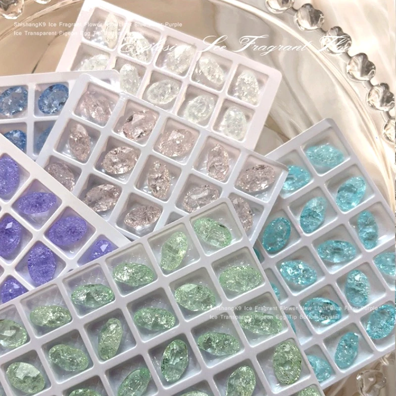 K9 Crushed Ice Crack Oval Crystal Transparent Light Blue Green Purple White Nail Art Accessories Rhinestones Decoration Manicure