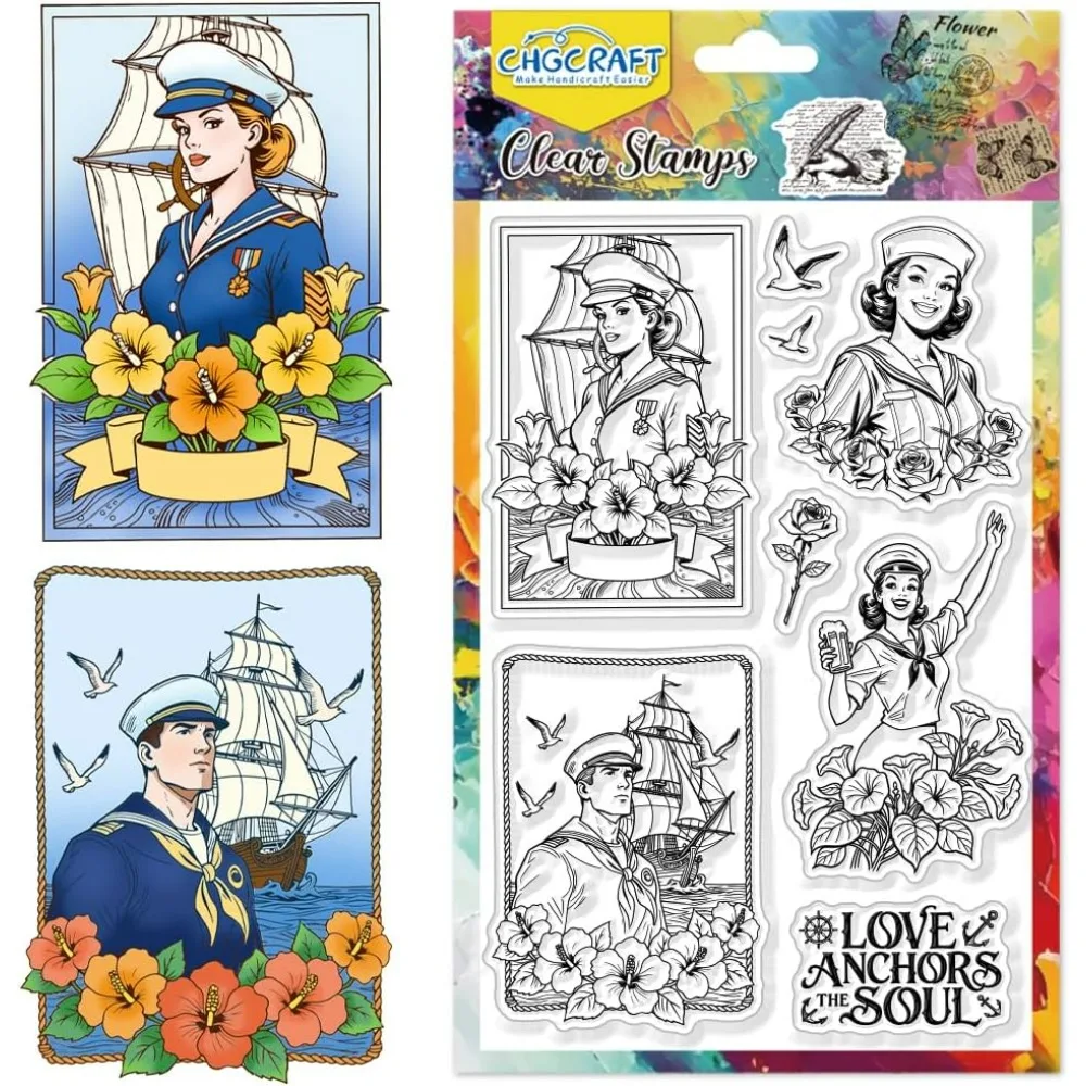 1PC Sailor Blumen Muster Klare Stempel Rosen Kapitän Transparente Präge Stempel Siegel