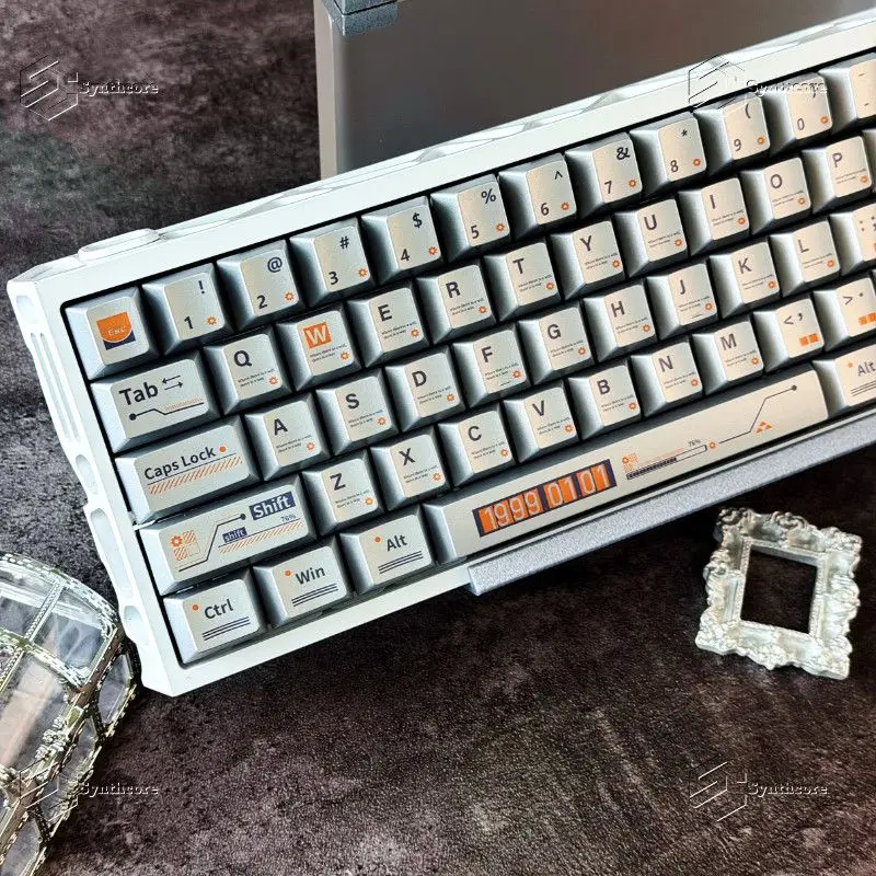 Metallic Paint Retro Keycaps 130 Keys Cherry Profile PBT Orange Grey Dye-Sub Vintage for MX Mechanical Keyboard Gaming Custom