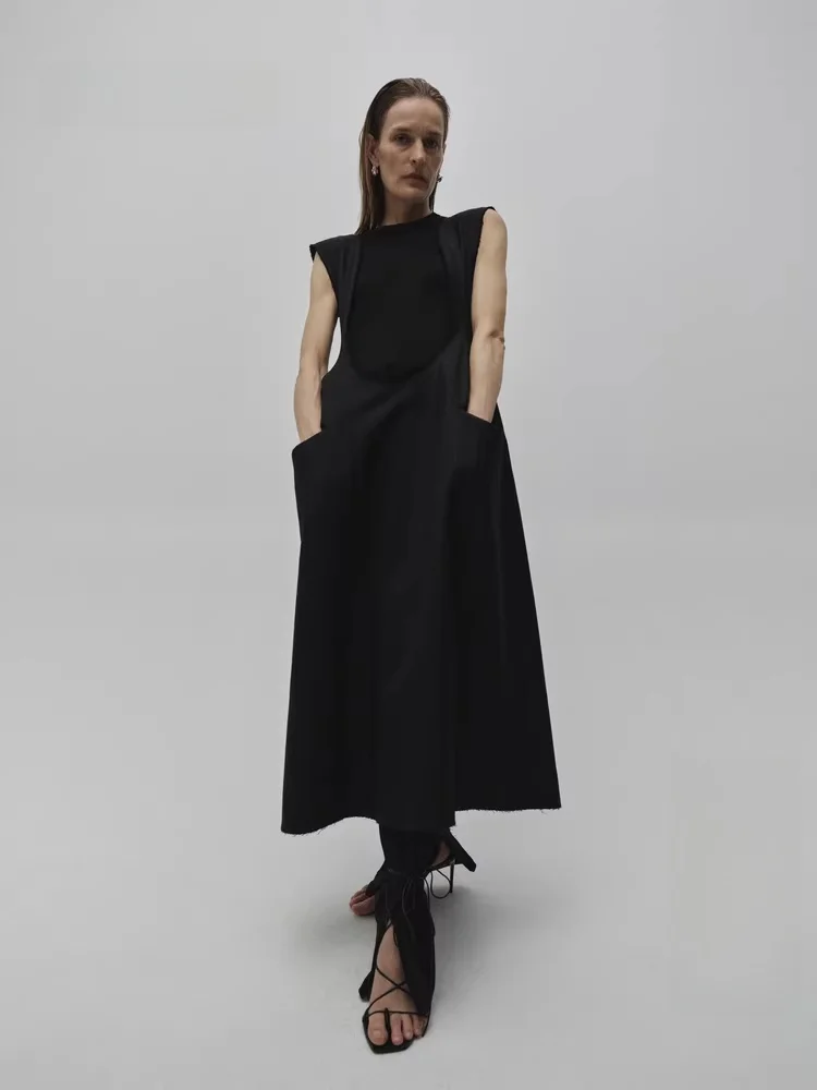 

Winter New Edition Red Label Suit Dr Waist Cinched Patchwork Svel Woolen Mid-Length Vest Dr for Women