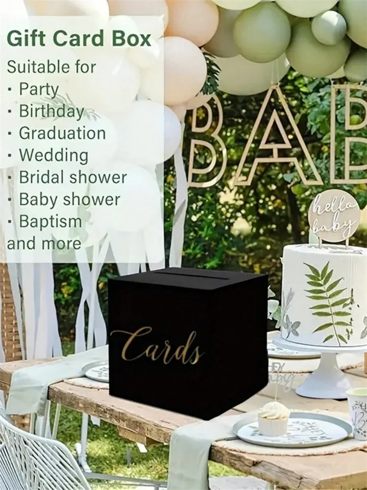 1pc Black Wedding Card Box Gift Card Case with 10 Cards Graduation Message Blessing Voting Box for Birthday Wedding Retirement