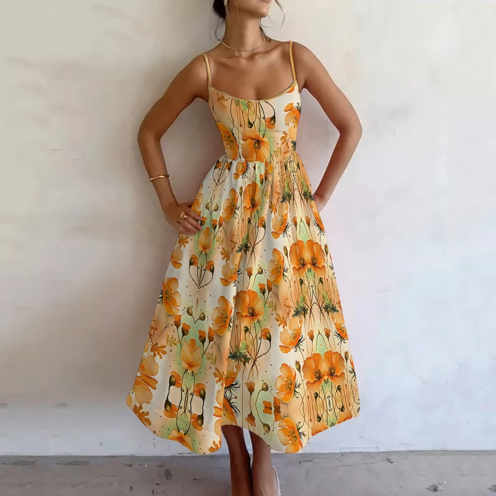 

Pettiskirt Women's Dress Yellow Large Flower Longuett Design Elegant And Natural Banquet Evening 1-Piece Sundress Summer