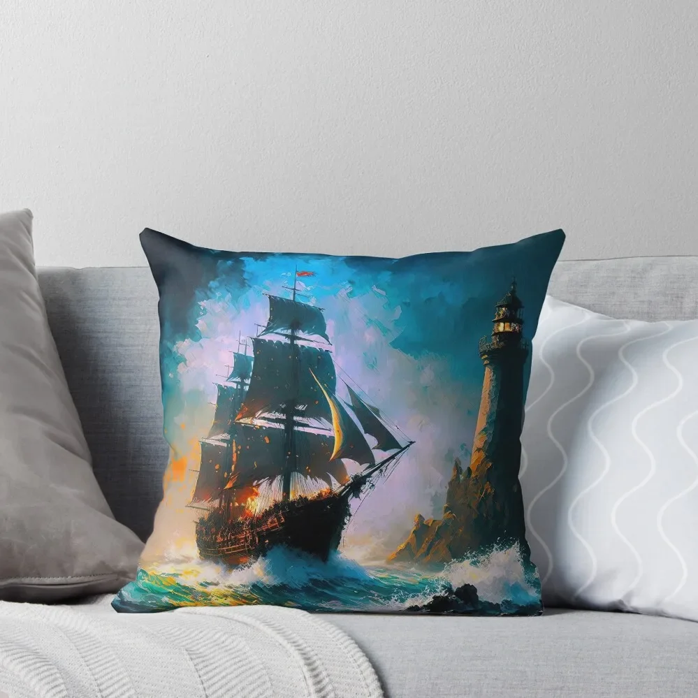 

An Ancient Galleon in a stormy sea Throw Pillow Cusions Cover Sofa Decorative Covers pillow