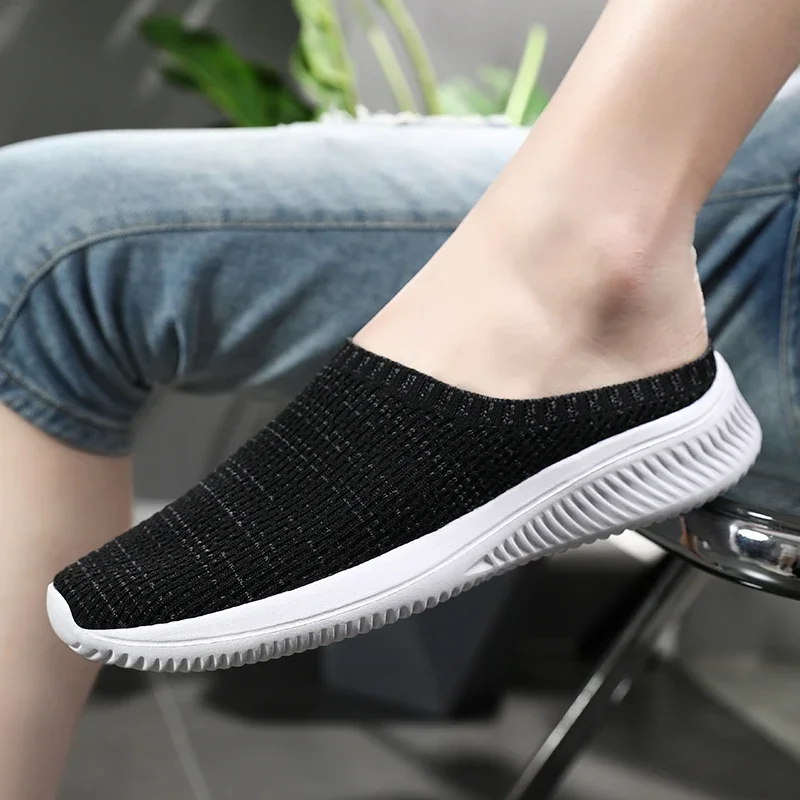 

Mens Half Slippers Summer Breathable Mesh Mens Shoes Outdoor Casual Walking Shoes Large Flat Light Mesh Slippers Sandals