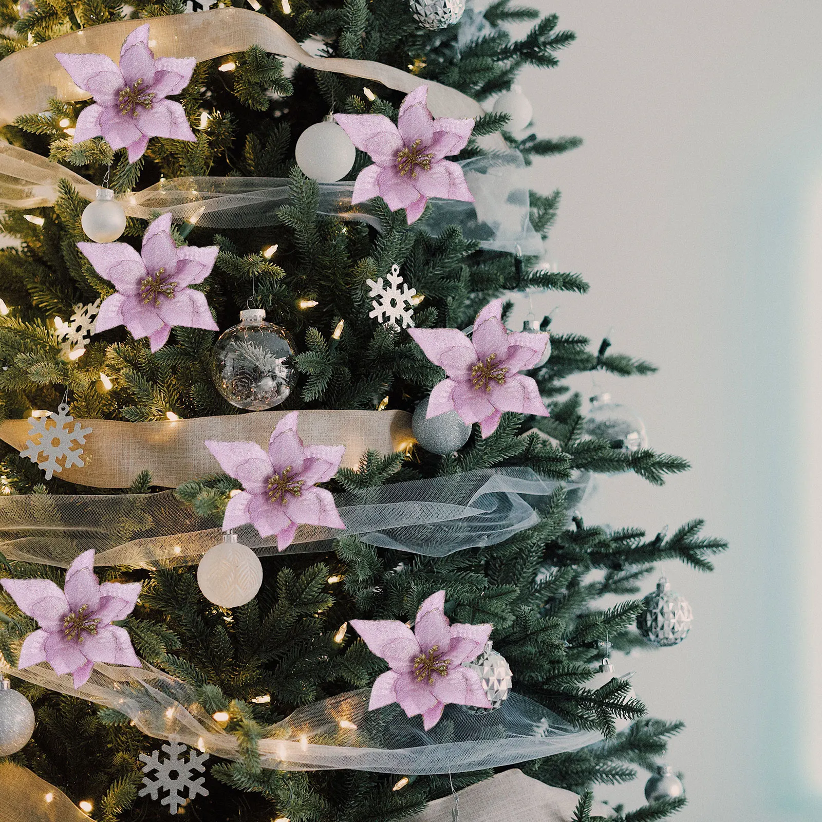 

6 Pcs Artificial Christmas Flowers Decorative Faux Garland Xmas Tree Accessories Bright Colored DIY Design Suitable Wedding