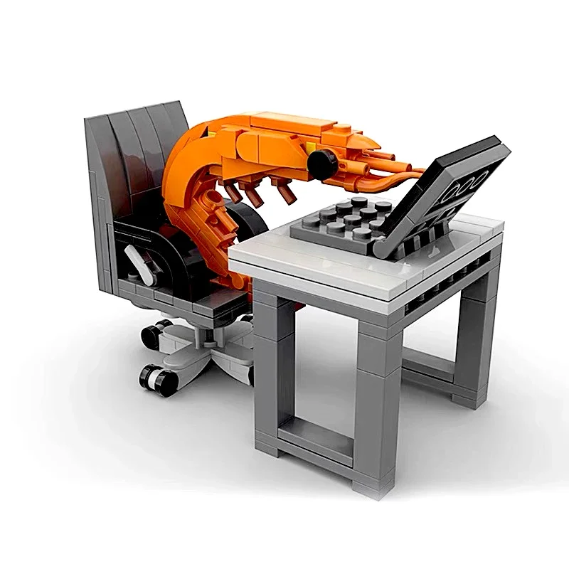 MOC الروبيان العمل الصلب مكتب التماثيل التجمع نموذج اللبنات مدينة الطوب المزحة مجموعات الالعاب أفضل الهدايا للبنين والبنات الاطفال