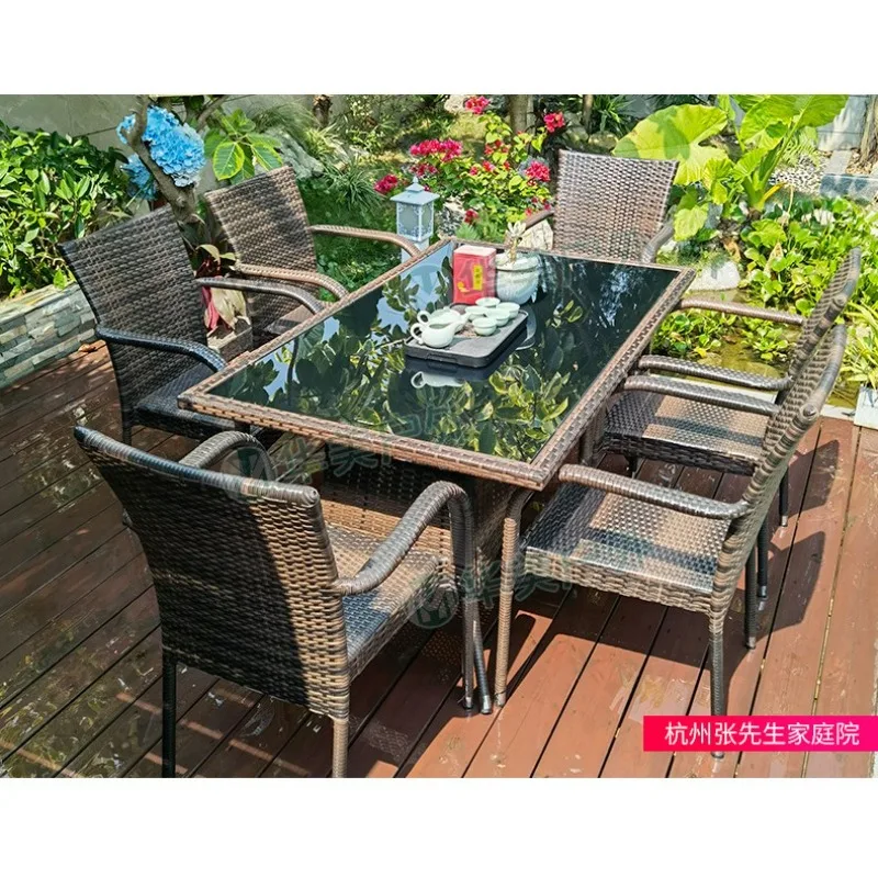 Rattan Outdoor Table Chair Set Courtyard Balcony Leisure Garden Villa Terrace Long Chair Patio Furniture Unit