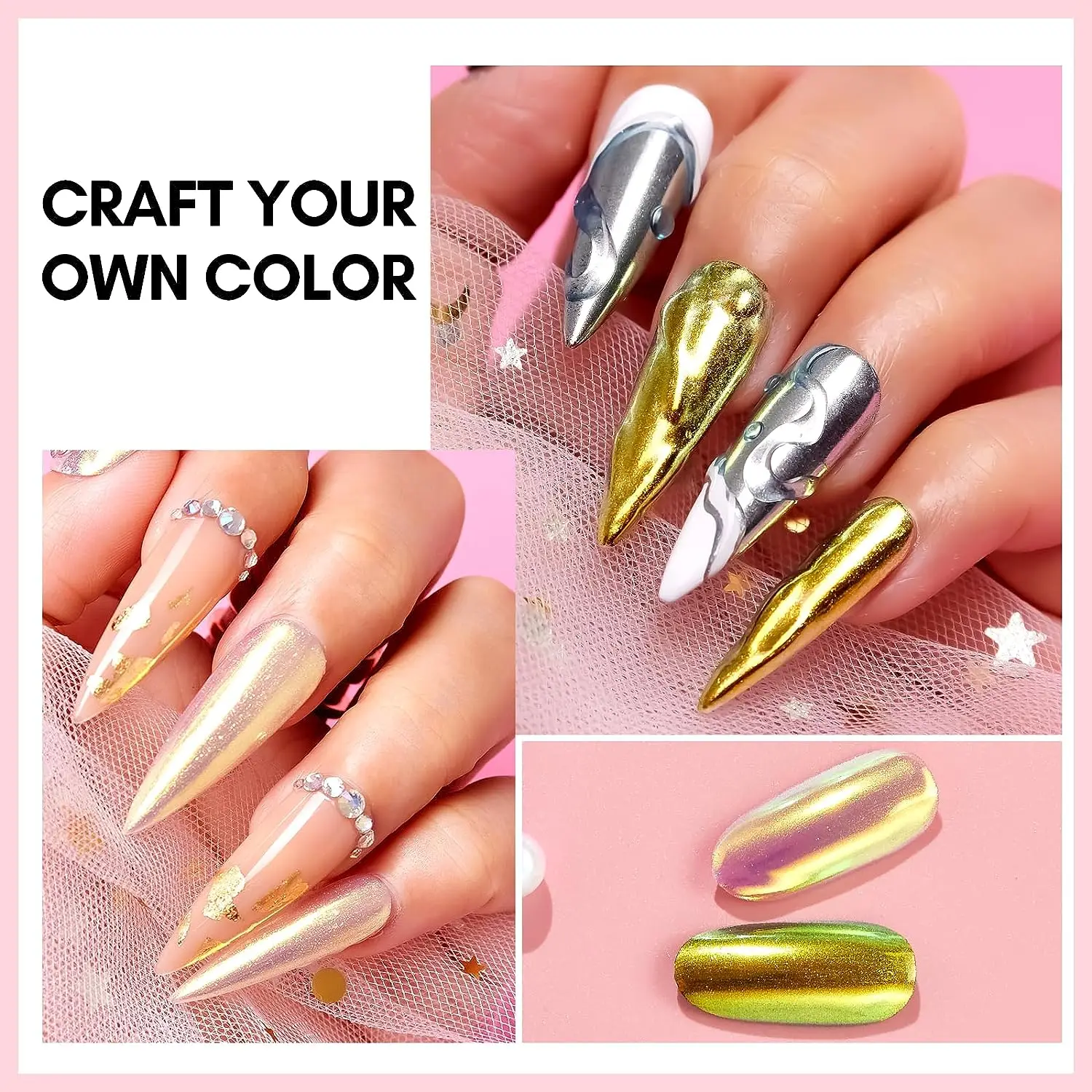 Makartt Mermaid Nail Chrome Liquid, Sunlit Aurora Nail Chrome Liquid, Mirror Effect Iridescent Pearl Chameleon Nail Chrome