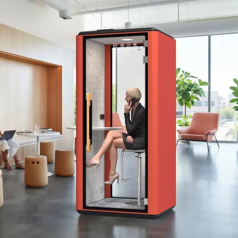 Single Office Soundproof Room Mobile Phone Booth with Wheels Light Ventilation Fan for Open Workspaces
