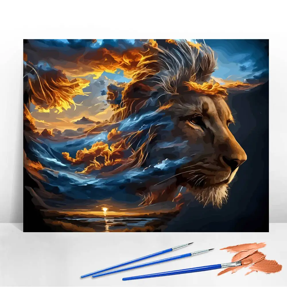 DIY الطلاء بواسطة أرقام الأسد الرقمية النفط اللوحة الحيوان الجبل قماش مجموعات الفنون والحرف الجدار الديكور غرفة المعيشة